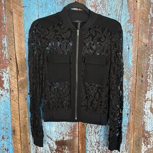 BCBGMaxAzria “Nicolle” Black Sheer Lace Jacket Size XS